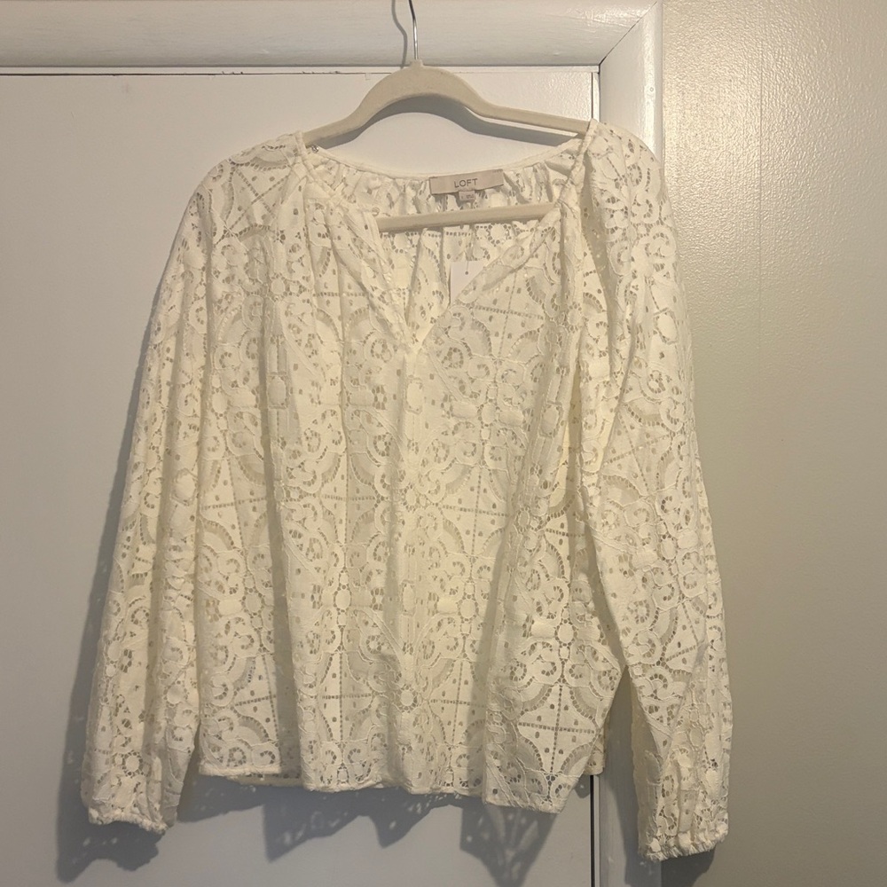 LOFT Women's Cream Lace Blouse